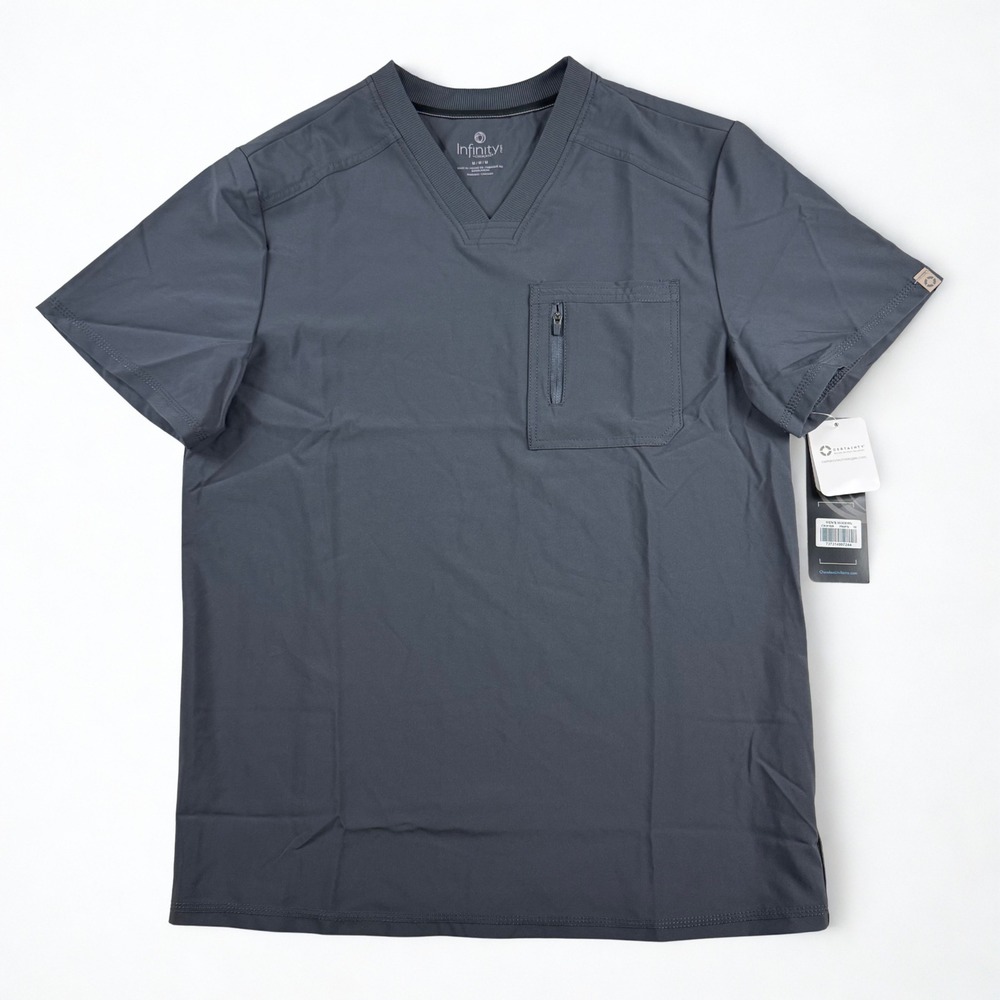 NWT Infinity by Cherokee Scrub Top Mens Medium Pewter Grey CK910A Athletic Fit